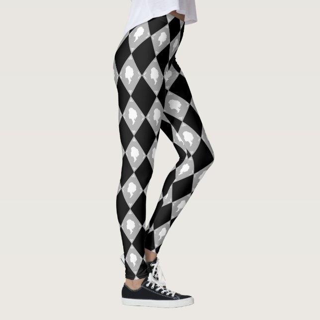 Cameo Harlequin Pattern in Black,White,Grey Leggings (Right)