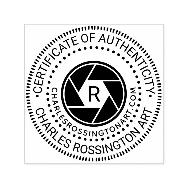 Camera Aperture Certificate of Authenticity URL In Self-inking Stamp (Design)