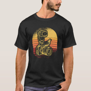 Camera Bird Retro Sunset Aperture Lens Photos Phot T-Shirt