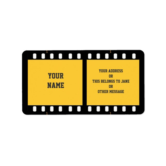 Camera Film Strip Jaune Nom étiquette cadeau Boite (Devant)