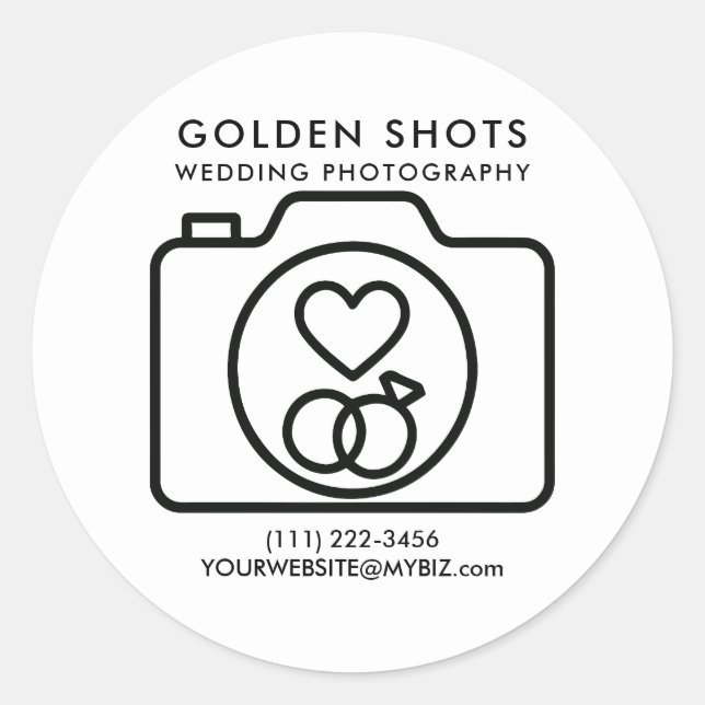 Camera Heart Minimal Modern Wedding Photography Classic Round Sticker (Front)