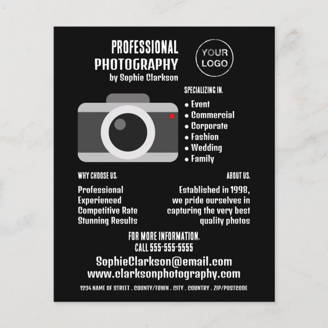 Camera Icon, Photographer, Photography Hire Flyer (Front)