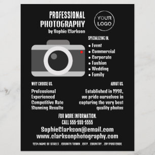 Camera Icon, Photographer, Photography Hire Flyer