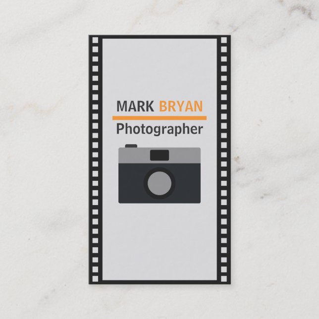 Camera Icon with Film Strip for Photographer Business Card (Front)