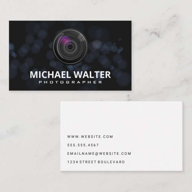 Camera Lens | Bokeh Background Business Card (Front/Back)