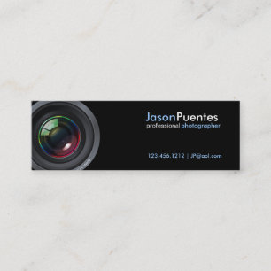 Camera Lens on Black Background Mini Business Card