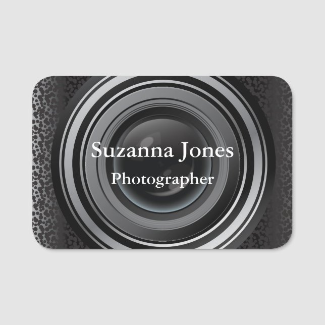 Camera Lens Photographer Design Name Tag (Front)