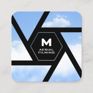 Camera lens sky drone square business card
