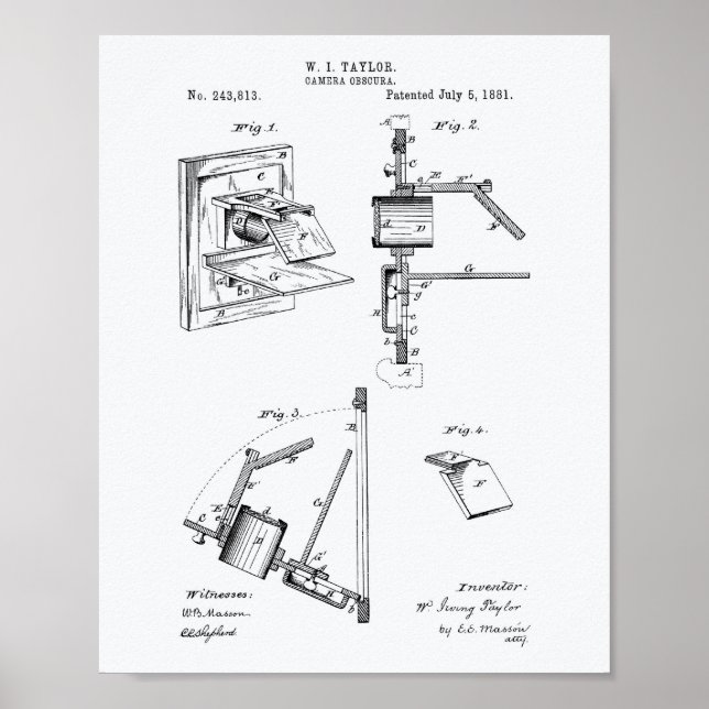 Camera Obscura 1881 Patent Art - White Paper Poster (Front)