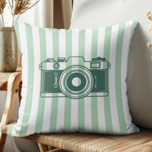 Camera on Sea Green Stripes, Accent Pillow,  Throw Pillow