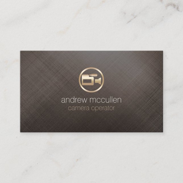Camera Operator Camera Icon Brushed Gold Metal Business Card (Front)
