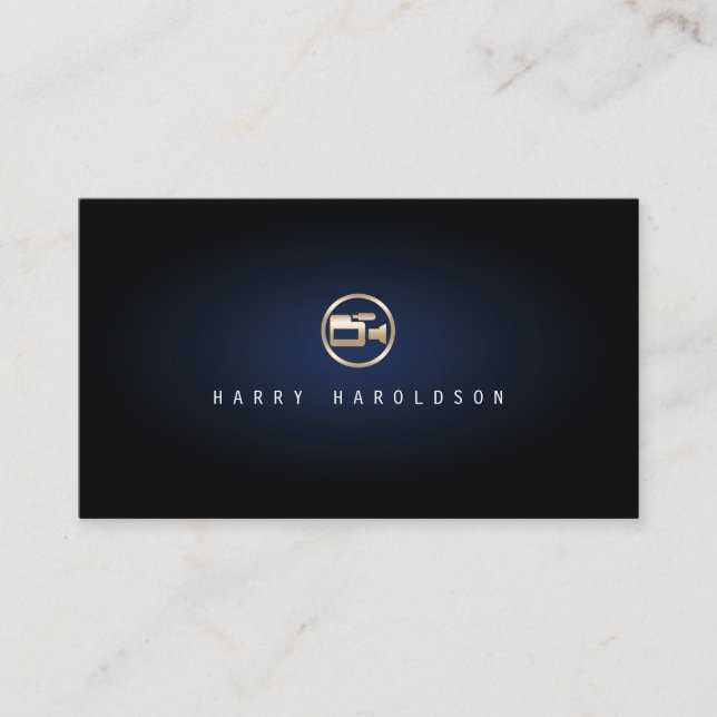 Camera Operator Elegant Camera Icon Blue Glow Business Card (Front)