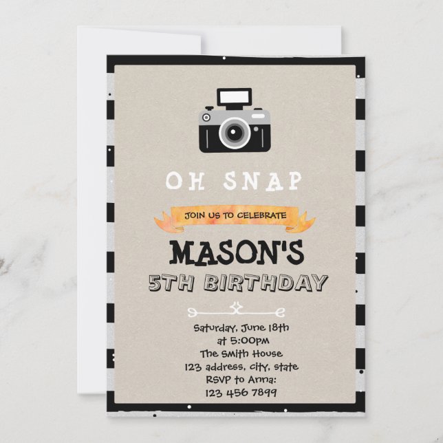 Camera party birthday invitation (Front)
