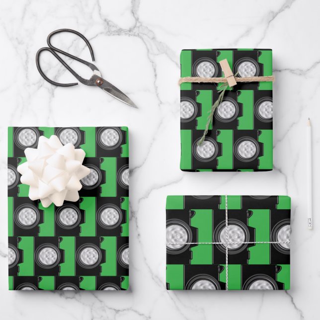 Camera Photography Theme Green Wrapping Paper Sheet (Front)