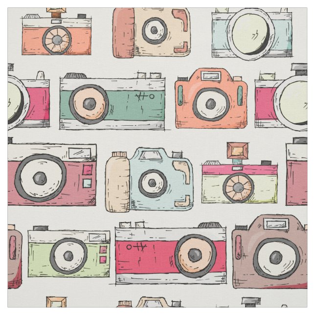 Camera Print Hand Drawn Pattern Colorful Novelty Fabric (Swatch)