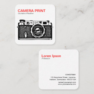 Camera Print - Red + Black on White Square Business Card