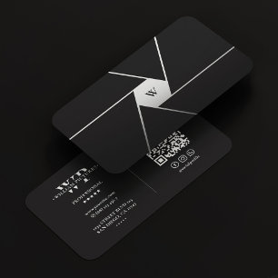 Camera Shutter Lens Elegant Black White Monogram Business Card