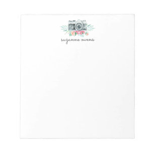 Caméra vintage aquarelle et bloc-notes Fleurs