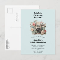 Camera with Flowers Retro Pastel Image Birthday