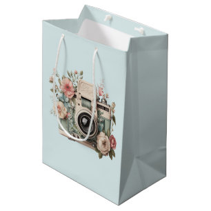 Camera with Flowers Retro Pastel Image Medium Gift Bag