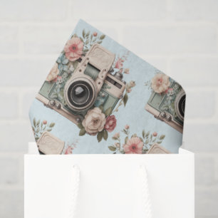 Camera with Flowers Retro Pastel Image Pattern Tissue Paper