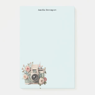 Camera with Flowers Retro Pastel Image Post-it Notes