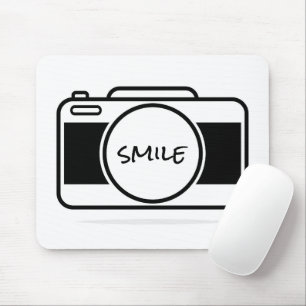 Camera With Smile Text Mouse Pad