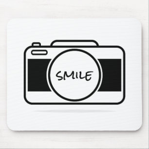 Camera With Smile Text Mouse Pad