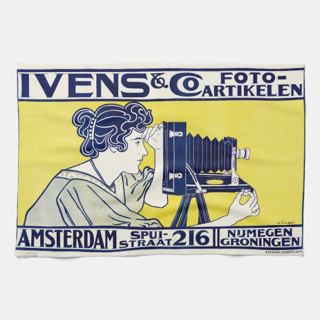Camera Woman, Photographer, Van Caspel Kitchen Towel (Horizontal)