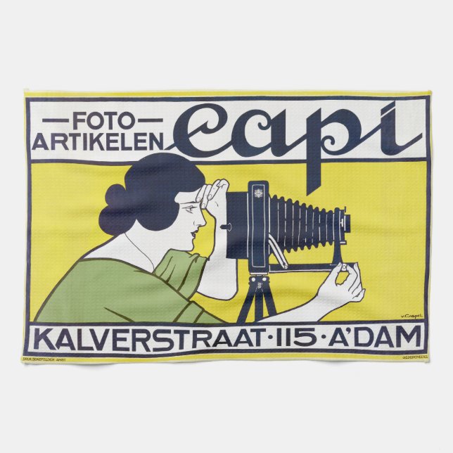 Camera Woman, Photographer, Van Caspel Kitchen Towel (Horizontal)