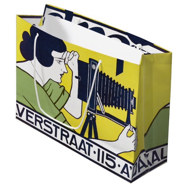 Camera Woman, Photographer, Van Caspel Large Gift Bag (Front Angled)