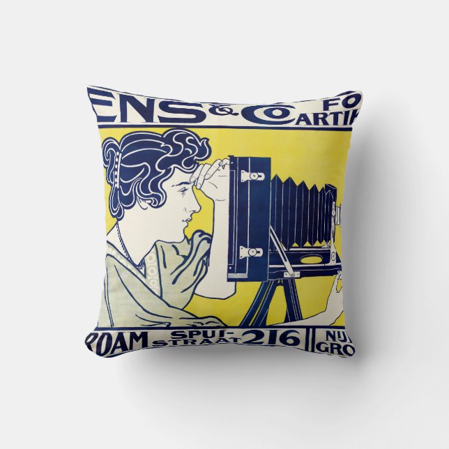 Camera Woman, Photographer, Van Caspel Throw Pillow (Front)