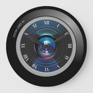 Camera Zoom Lens with Roman Numerals Large Clock