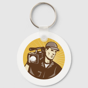 cameraman film crew with video movie camera keychain