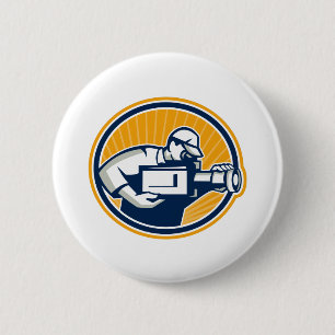Cameraman Shooting Movie Video Camera Retro 2 Inch Round Button