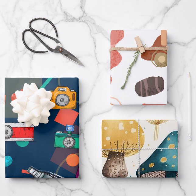 Cameras & Mushroom, Retro Groovy  Wrapping Paper (Front)