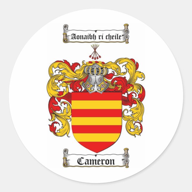 CAMERON FAMILY CREST -  CAMERON COAT OF ARMS CLASSIC ROUND STICKER (Front)