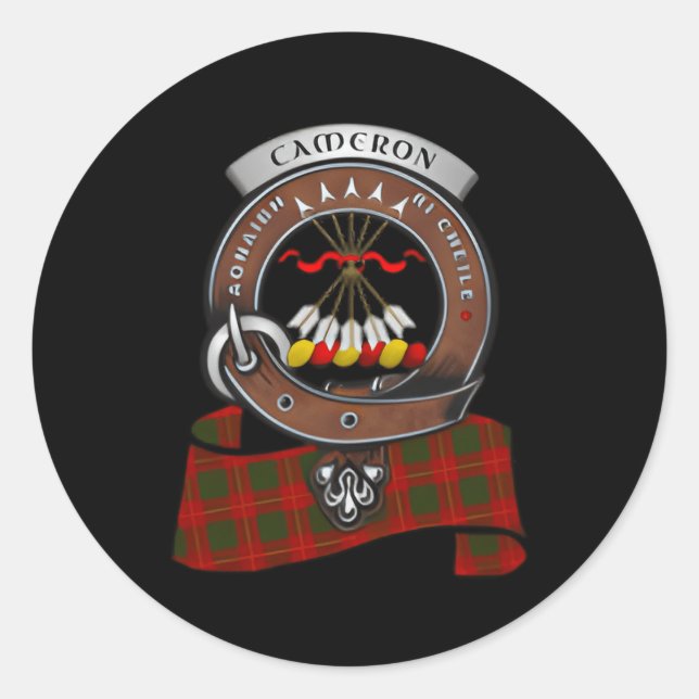 Cameron Scottish Clan Badge Tan Classic Round Sticker (Front)