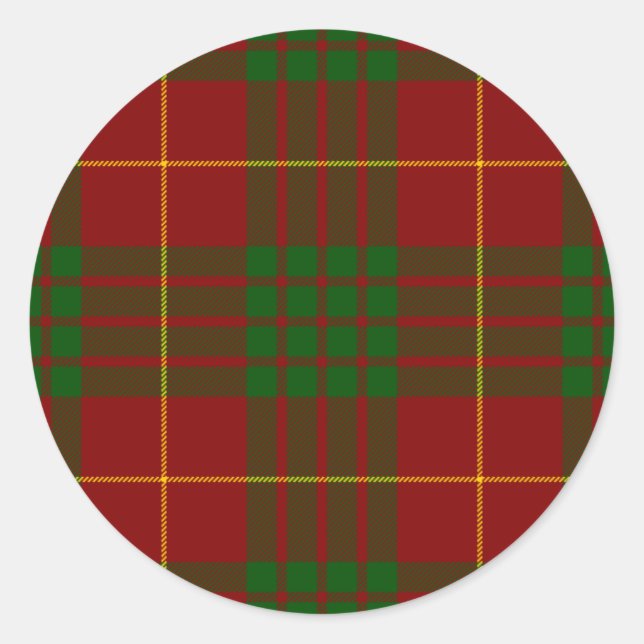 Cameron tartan red green plaid classic round sticker (Front)