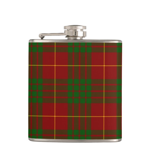 Cameron tartan red green plaid hip flask (Front)