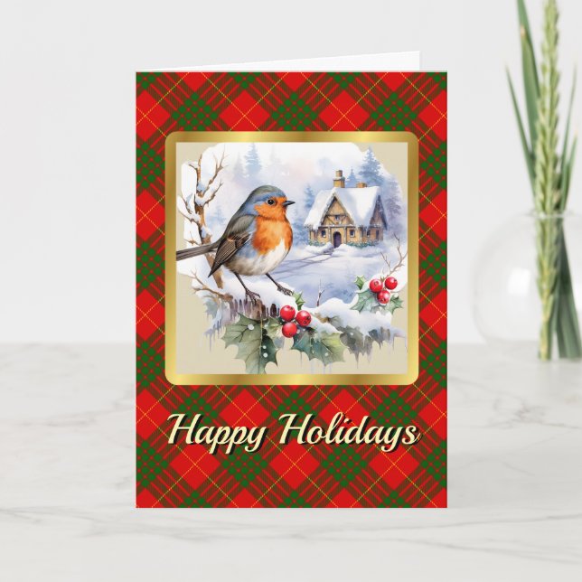 Cameron Tartan w/Robin Personalized Xmas Card (Front)