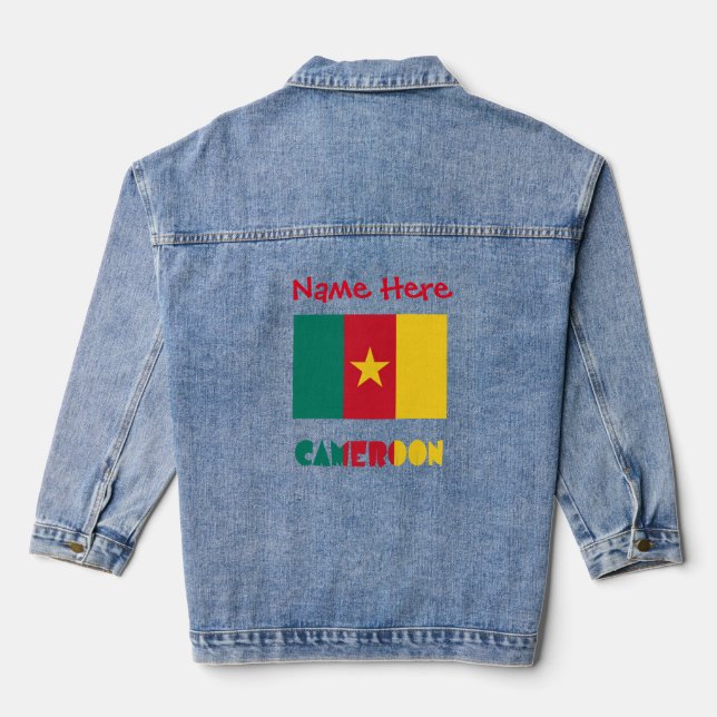 Cameroon and Cameroonian Flag Red Personalization  Denim Jacket (Back)
