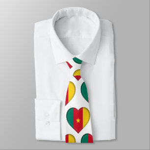 Cameroon Flag Colors Heart Pattern Neck Tie