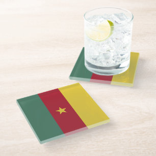 Cameroon flag glass coaster