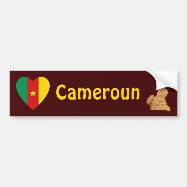 Cameroon Flag Heart + Map Bumper Sticker (Front)