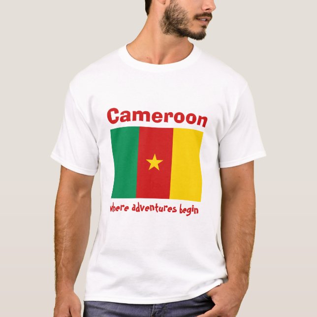 Cameroon Flag + Map + Text T-Shirt (Front)