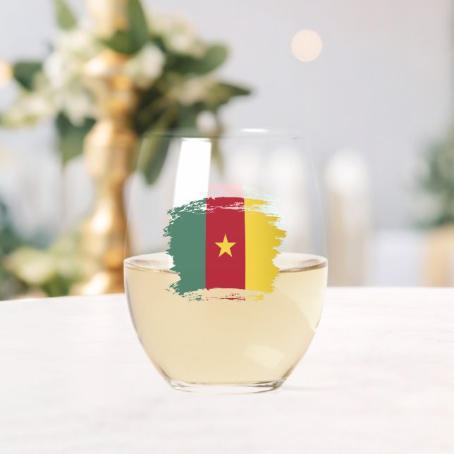 Cameroon flag stemless wine glass (Insitu (Wedding))
