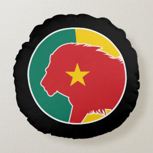 Cameroon Lion Cameroonian National Animal Flag Round Pillow