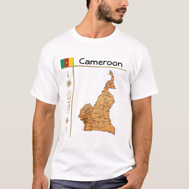 Cameroon Map + Flag + Title T-Shirt (Front)