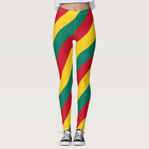 Cameroon National Flag Colours Diagonal Striped Leggings